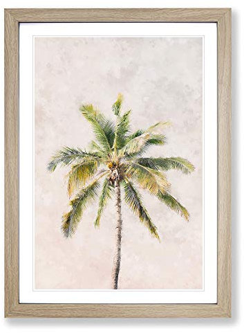Big Box Art Cuban Palm Tree Painting Framed Wall Art Picture Print Ready to Hang, Oak A2 (62 x 45 cm)