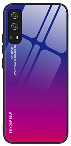 ILING Hülle für vivo Y72 5G/vivo Y52 5G, Bunt Kugelsicheres Glas Handyhülle Stoßfeste Kratzfeste Elegant Schutzhülle Ultradünne Case (Blau Rot)