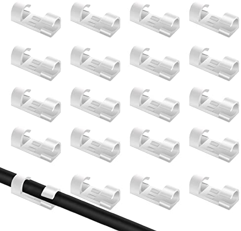 JeoPoom 20 Piezas Grapas de Pared para Cable, Organizador de Cables con Adhesivo, Clips de Cable para Oficina, Casa, Coche y Taller(Blanco)