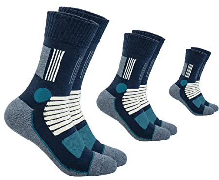 FOOTNOTE 3 Paar Gepolsterte Wandersocken Arbeitssocken Sportsocken für Herren Damen Ohne Gummibund (DE/NL/SE/PL, Numerisch, 43, 46, Regular, Regular, Blau)