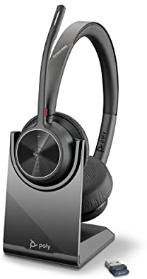 Poly Voyager 4320 UC Wireless Headset & Charge Stand - Stereo Headphones w/Noise-Canceling Boom Mic - Long Battery Life - Connect PC/Mac/Mobile via Bluetooth - Microsoft Teams Certified, Plantronics