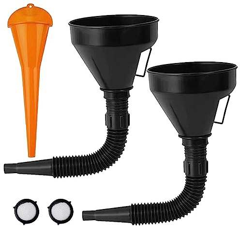Angle Flexible Plastic Trichter Set Auto Universal Trichter mit langer Öffnung, tragbar, Benzinmotor Trichter, mit abnehmbaren Aufsätzen, Filter für Motorrad, Auto, Landmaschine, Automobil (3 Stück)