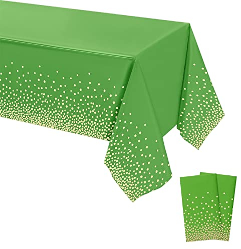2 Stück Grün Goldpunkte Tischdecken,Grün mit Goldenen Punkten Tischdecken,Grün·Party Tischdecken mit Goldenen Punkten Tischdecken,Grün&Gold Party Tischdecke für Kindergeburtstag