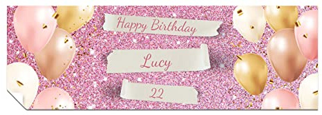 Personalised Birthday Banner, Add Name and Age, Pink Sparkles Party Poster | Happy Birthday Wall Decoration for Women, for Men, Heavyweight Paper, Vivid Print, Custom 6ft x 2ft, Him or Her