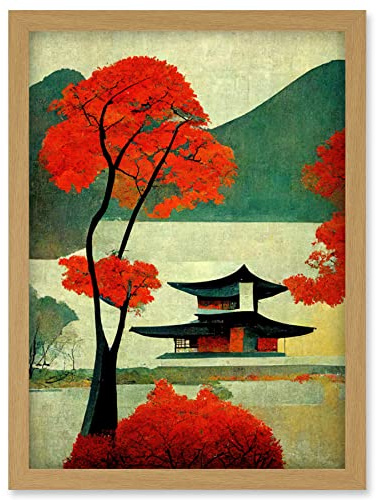 Doppelganger33 LTD Modern Japanese Red Maple Tree Artwork Framed Wall Art Print A4