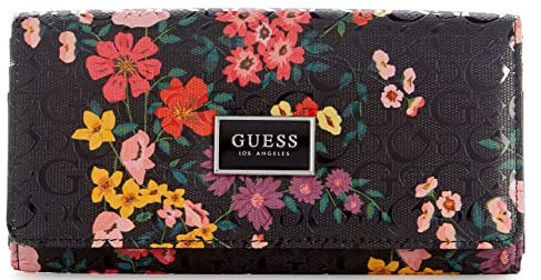 GUESS Borsa a portafoglio grande con stampa floreale rosa con logo goffrato, nero