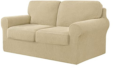 KNVSS Stretch Sofabezug, Sofahusse Spandex Jacquard Elastische Couchbezug, 1/2/3 Sitzer Jacquard Sofahusse (Creme Farben,2 Sitzer)