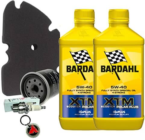 Kit tagliando con 2 LT olio XTM 5W40 filtro olio, aria originale e candela per Vespa GTS GTV