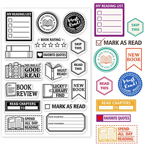GLOBLELAND Buchleselabel Transparente Stempel für Scrapbooking Leseprogramm Klare Stamps Leserezension Silikonstempel Für Kartengestaltung DIY Prägung Journaling
