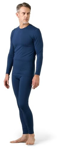 LAPASA Men's Fleece Lined Thermal Underwear Set, Light/Mid/Heavyweight Warm Long Sleeve Long Johns Top and Bottom, Base Layer Set M11/M57/M24,L,Heather Blue (Midweight)
