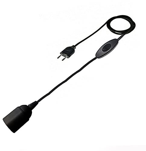 HALOTEC | Cable Lámpara E27 Negro | Cable electrico con Portalámparas e Interruptor y Enchufe|3 metros|Casquillo Liso para Bombilla Vista|Fabricado en Italia|Maxima Calidad