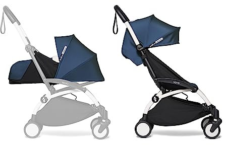 Poussette Complète BABYZEN YOYO2 - Comprend YOYO Pack nouveau-né 0+ (Bleu Air France), Cadre (Blanc) & Pack couleur 6+ (Bleu Air France) - Pour les Enfants jusqu'à 22 kg