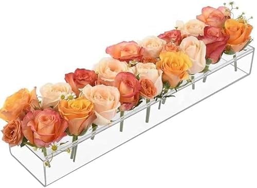 Vzmiza Premium Quality Luxury Rectangular Floral Centerpiece for Dining Table - 42 Centimeter Long Acrylic Flower Vase Rectangular Clear Vase - Acrylic Modern Vase - Floral Vases for Centerpieces