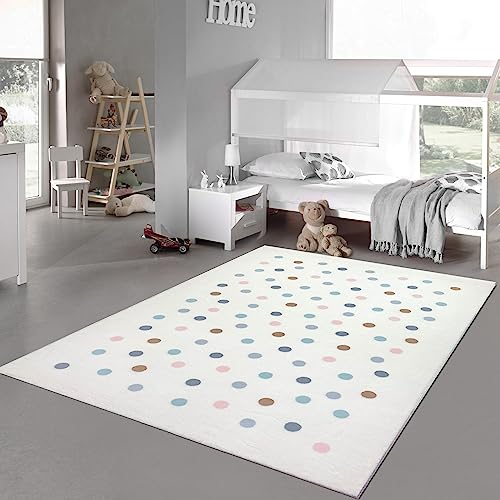 Teppich-Traum Kinder-Teppich Kinderzimmer Jungs Mädchen weich bunten Punkten pflegeleicht in Creme 120 x 170 cm