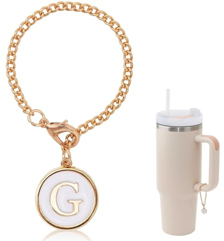Ekarley Pendentif en forme de lettre avec poignée de bouteille d'eau, chaîne plaquée initiale personnalisée compatible avec simple moderne/gobelet/tasse Yeti, décoration de tasses de voyage pour femme