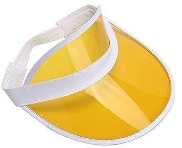 Adults 80s Retro Style Neon Sun Visors Unisex Mens Womens Plastic Golf Visor Headband Cap for Poker Party Tennis UV Protection Hat Yellow