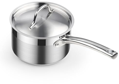 Cooks Standard Saucepan with Lid 18/10 Stainless Steel, 2-Quart Professional Sauce pot Mini Milk Pan, Oven Safe 500℉, Compatible with All Stovetops