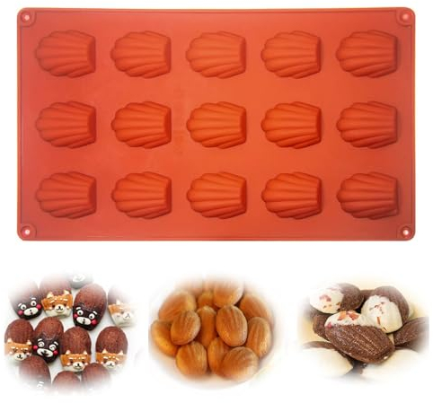 KOBOKO Madeleines Backform,Backmatte Muschelförmige,Silikon Madeleine Backform,Muschelförmige Silikonformen,mit 15-fach,BPA-frei,Antihaftbeschichtung,für Schokolade,SüßIgkeiten,Kekse,Eiswürfel,Braun