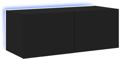 vidaXL Black Wall-Mounted TV Cabinet with LED Lights – Modern Media Storage Unit, Large Compartments, Engineered Wood