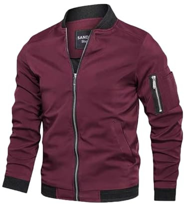 Homme ExtéRieur Printemps-Automne Casual Classique Veste-Jacket Mode Pilote Bomber Léger Coupe - Vent Mince Cargo Veste De Baseball ete Blouson Polyester Softshell Veste Sport Veste Homme Rouge XS