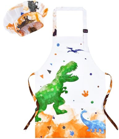 WERNNSAI Set di grembiuli e cappello da chef per bambini Set di grembiuli artistici per bambini Set di pittura per bambini Grembiule da cucina Giardinaggio Pittura Grembiule con tasca Vernice