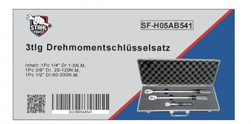 Stahl-Faust Drehmomentschlüssel Set 1/4-3/8-1/2 Zoll im Alukoffer 3-teilig