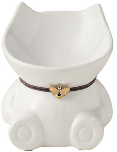 Disoza Ciotola Per Gatti In Ceramica Rialzata 14,8x14,6x14,3 Cm Bianca Ciotola a Forma Di Gatto Accessori Per Gatti Stazione