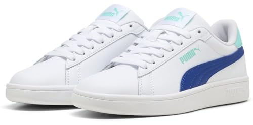 Puma Unisex Kinder Smash 3.0 L Jr Sneaker, Puma White Vivid Blue Aquatic, 36 EU