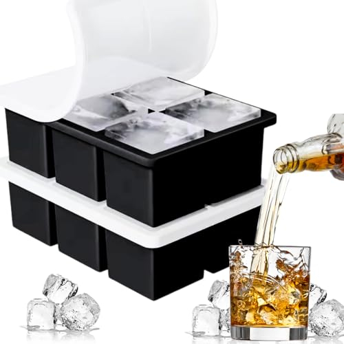Pack 2 Cubiteras Grande de Silicona Para Cubitos de Hielo XXL, 6 compartimentos, 2 unidades, tamaño XXL, con tapa, sin BPA, para bebidas, Cola, whisky y cócteles