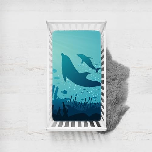 Morbuy Spannbettlaken Babybett, Ozean Welt Spannbettlaken Kinderbett, Spannbettlaken für Kinderbett, Stubenwagen Bezug Kinderwagen Matratzenbezug für Neugeborenes (Delfin,65x95cm)