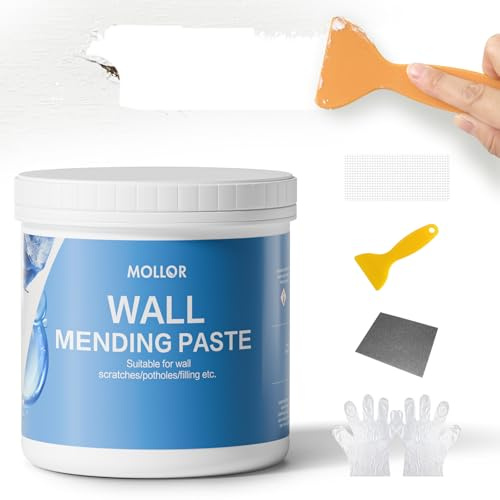 MOLLOR 1kg Wand Reparaturcreme Weiß Spachtel Löcher Bohrlöcher Risse | Fertig Spachtelmasse, Für Löcher und Risse, Ausbessern von Bohrlöchern, Reparaturspachtel Set
