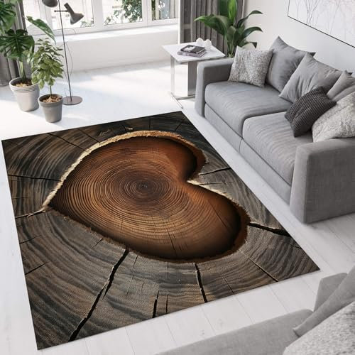 CEDNXOER Wohnzimmerteppich, 50×80cm Shaggy Teppich, Holzmaserung Herz Natur Flauschig Weich Groß Teppiche für Wohnzimmer Schlafzimmer Flur Outdoor rutschfest Teppiche Pflegeleicht