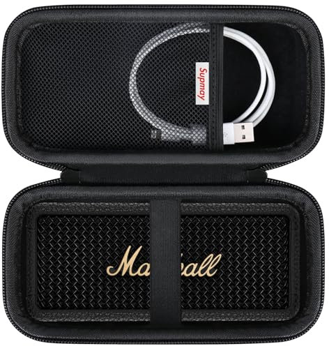 Supmay Hard Carrying Case for Marshall Emberton II/III Portable Bluetooth Speaker, Wireless Speaker Protection Case with Mesh Pocket for USB-C Charging Cable, Black