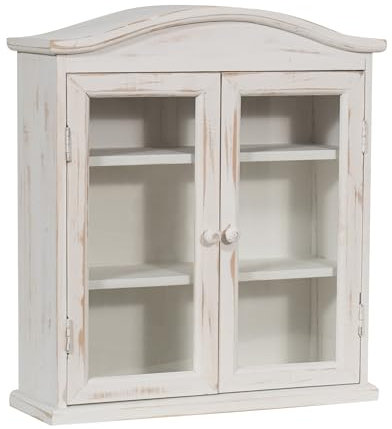 Biscottini Hängender Badezimmerschrank aus Holz und Glas L 42 x T 15 x H 48 cm - Wandvitrine für Bad und Küche - Weiße Vitrine für Waschmittel platzsparend - Hängeschrank Bango