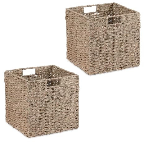 Relaxdays Aufbewahrungskorb, 4er Set, Seegras, geflochtenes Design, Kleidung, Spielzeug, 30x30x30 cm, Regalkorb, Natur