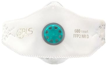 BLS 680next FFP2 NR D | Astuccio da 10 Mascherine FFP2 Piatte a tre lembi con Valvola di espirazione | Certificato CE | Made in Europe