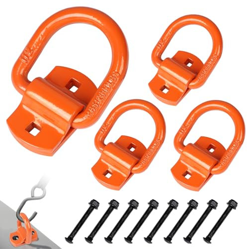SUPAWAY 4 anillos de amarre para cargas pesadas, punto de tope atornillable, 12000 libras, anillos en D con tornillos, anclajes amarre para remolques, accesorios, remolques, coches, camiones (Naranja)