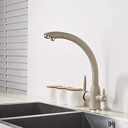Beige 360 ​​grados rotación latón bebida agua filtrada cocina grifo grifo fregadero de cocina toque de fría caliente (color: oro)