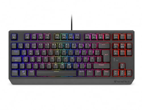 Genesis Thor 230 TKL Mechanische Gaming Tastatur QWERTZ, Red Switch Gaming Keyboard 80%, Outemu Red, Hot-Swap, RGB Beleuchtung, 88 Tasten, Anti-Ghosting, USB-A, Schwarz