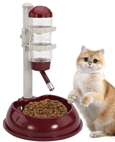 Huraoerrrr No-Drip Automatic Dog Water Bowl Dispenser with Adjustable Stand, Detachable Pet Food/Water Bottle for Dogs & Cats, Wine Red