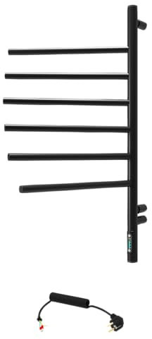 Elna Handtuchheizkörper Elektrisch 78W 79x40 cm – Badheizkörper Matt Schwarz mit 6 Schwenkarmen – Thermostat & Timer – IP44 – Wandmontage