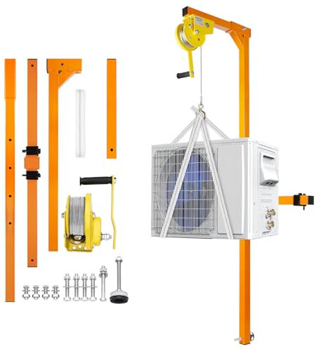 Air Conditioner Lifting Tool - 50FT Height, 400lbs Capacity, Crane Bracket for Outdoor AC Installation, Manual Winch, Heavy-Duty Lifting Cranes, Durable Orange Design