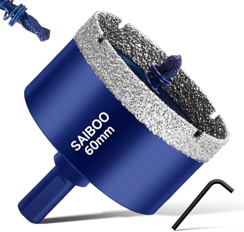 Sega a Tazza Diamantata 60mm Punte per Trapano Diamantate con Punta di Guida Centrale Vacuum Brasato Punte Diamantate Foretto Diamantato per Piastrelle, Porcellana, Vetro, Marmo e Ceramica