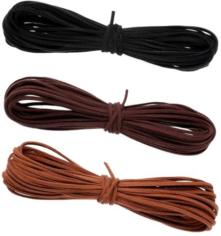 LIQWEI 3 Rollen Lederschnur Lederband, 10 m x 3mm Faux Wildleder Schnur Klassik Vintage Basteln Lederbänder 3 Farben Basteln Lederschnüre für DIY Armbänder Halsketten Schmuck Kunsthandwerk