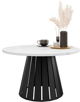 Mirjan24 Couchtisch Creyza, Runde Form, Gestell aus Stahl, Kaffeetisch, Wohnzimmertische, Beistelltisch, Sofatisch, Teetisch (Schwarz/Bianco Marmor)