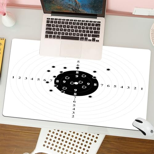 MESHIZIY Mauspad (300 × 800 MM) Verlängertes großes Mauspad Schreibtischauflage, rutschfeste Gummibasis, Gaming-Mauspad XLSchwarz und Weiß, Zielnummern und Einschusslöcher Schießen Polygon Gun TRAI