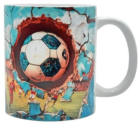 Shopi Zone Explosive Fußball-Keramik-Tasse – Ball bricht die Wand in einem Stadion voller Action