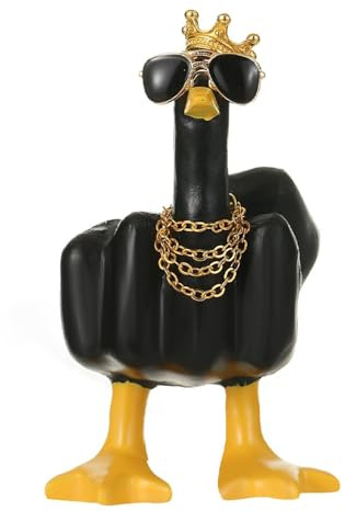 SIXHAOBU Mittelfinger Ente, Ente Schwarze Wohnzimmer Bücherregal Deko Lustige Ente Statue Verspielter Kunstharz Dekoartikel, büro deko für Zuhause, Büro, Schreibtisch, Einweihungsgeschenk