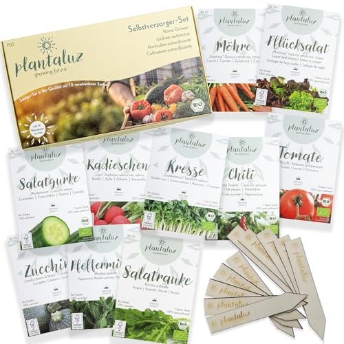 Plantaluz Bio Gemüsesamen Set – 10 Sorten für Selbstversorger & Gemüseanbau | GESCHENKSET FÜR GARTENFREUNDE & SELBSTVERSORGER: Gemüse & Kräuter für Gemüsegarten, Küchengarten und Nutzgarten.