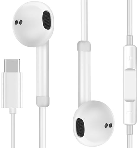 zaanieo USB C Headphones Wired Earphones with Microphone - Plug in Ear Earbuds Wired Volume Control Headsets, Noise Cancelling Type C Earbuds For Mobile Phones, Tablets, Computers for Small Ear White